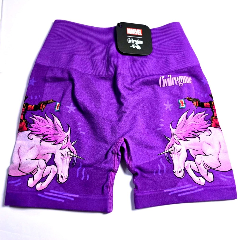 Civil Regime X Marvel Deadpool Unicorn Purple Kelly Seamless Shorts XS‎
